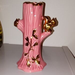 Pink Ceramic Tree Trunk Vase with 22kt  Gold Accents